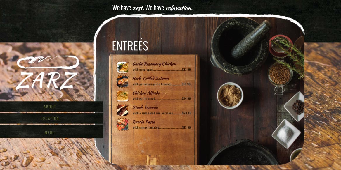 zarz menu page